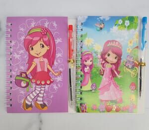 2 Spiral Pocket Notebook/Pen Strawberry Shortcake Princess 4x5.5" Journal Diary
